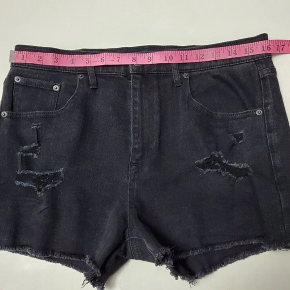 Aeropostale Distressed High Rise Black Denim Shorts Size 12